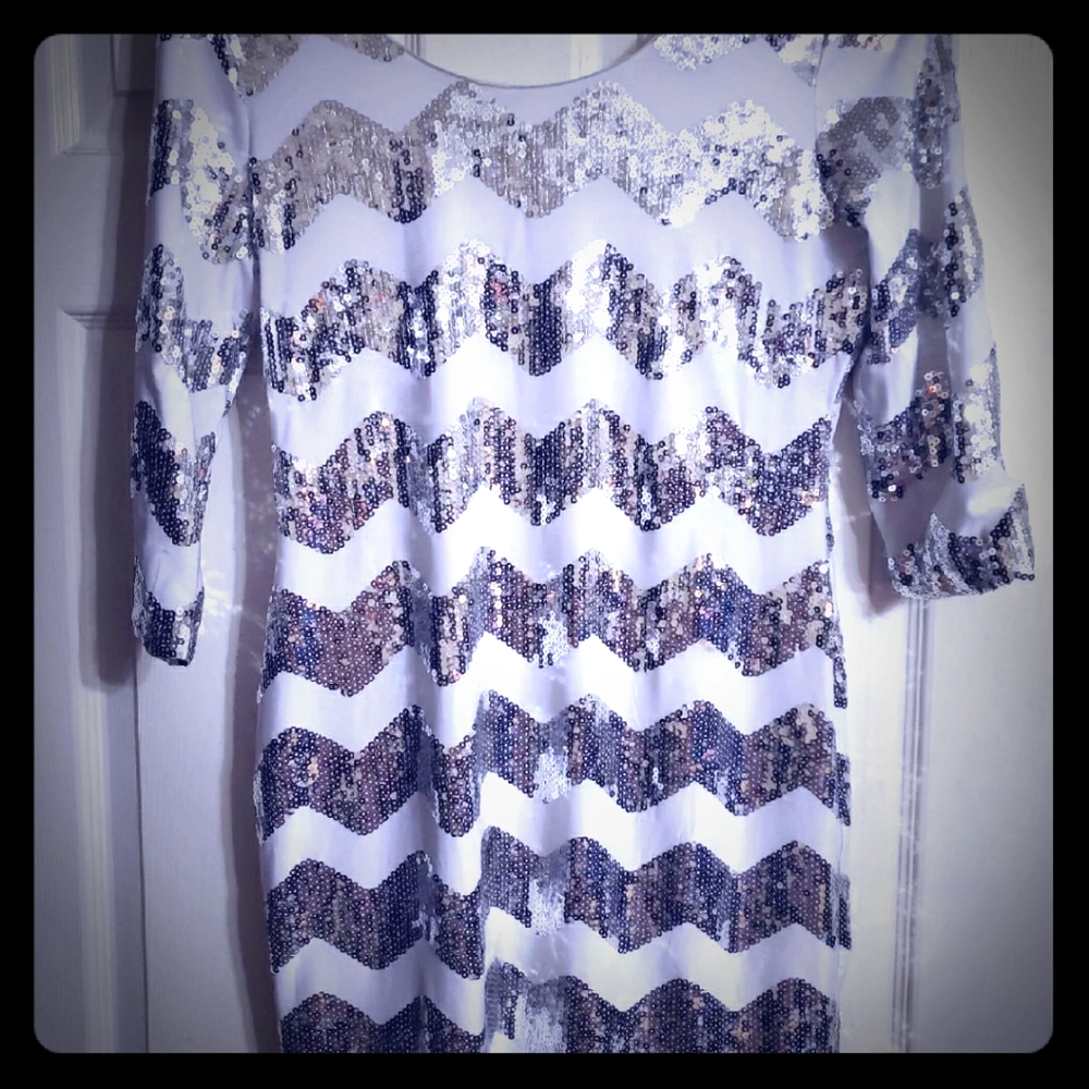 White and silver sequin dress
